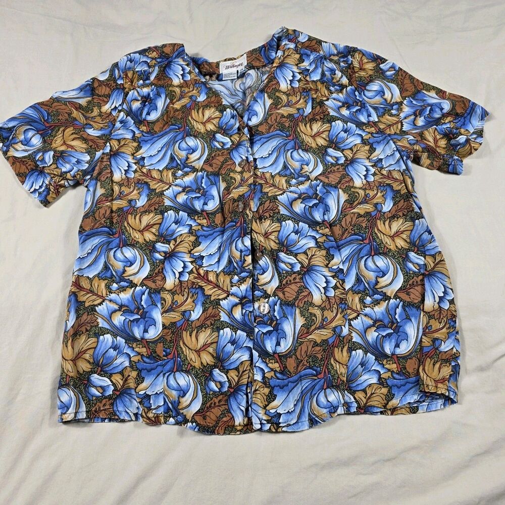 VTG 90s Worthington Floral Rayon Shirt Whimsigoth Boho Camp Blouse Womens 14